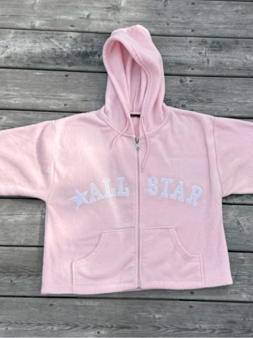 Women’s Tattoo Pink Zip-Up Hooded Fleece with All Star Applique/ Front Pockets